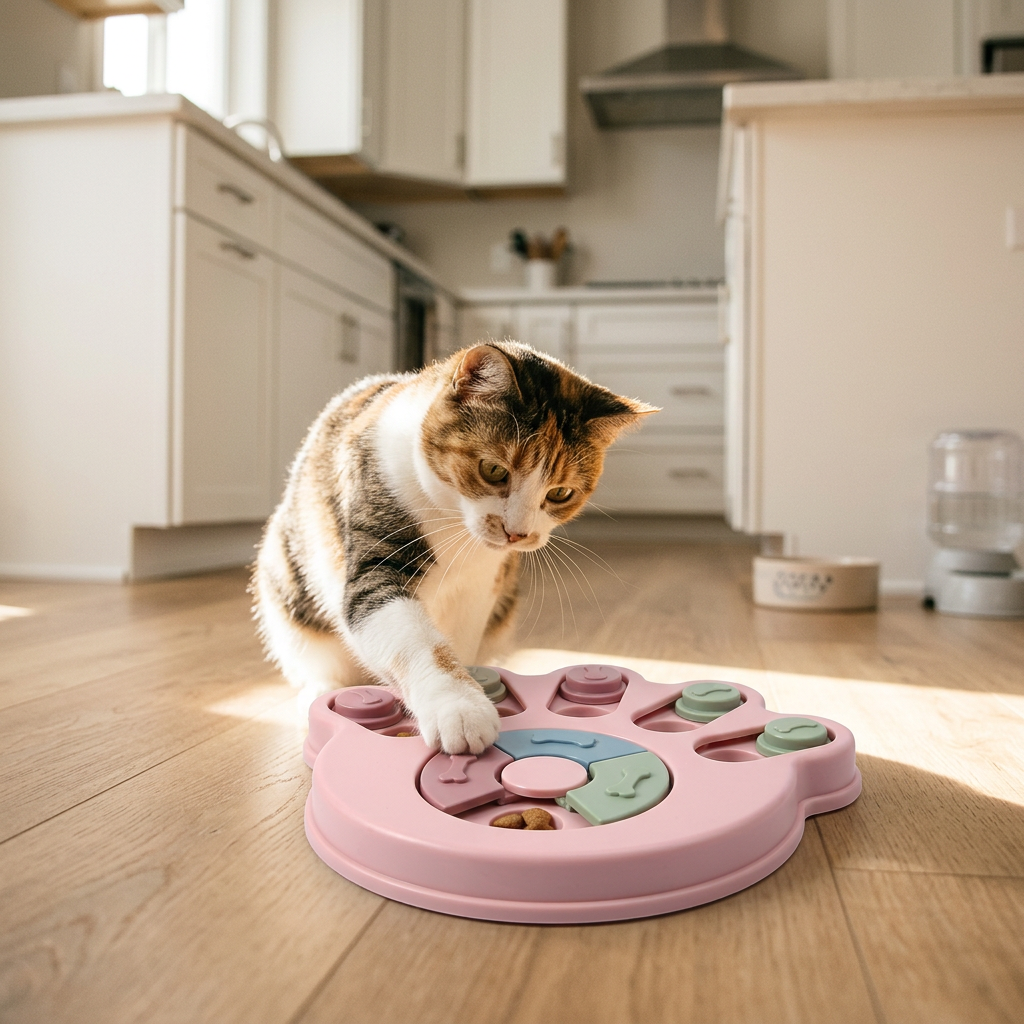Comedero lento tipo puzle para gatos y perros