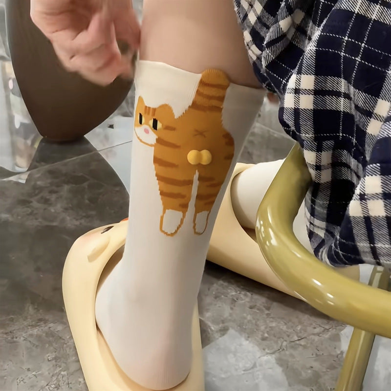 Calcetines con pompón de gato de dibujos 3D