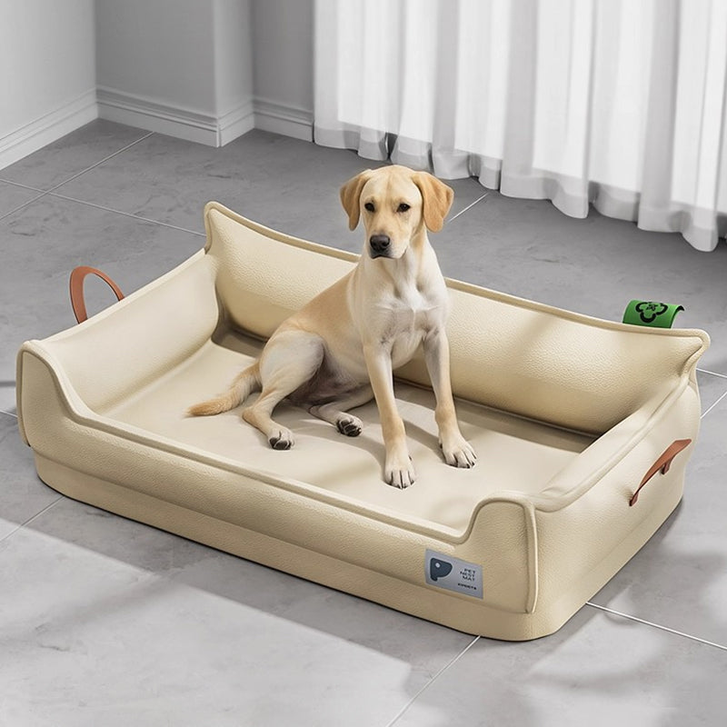 Cama para perros impermeable de piel sintética con asas