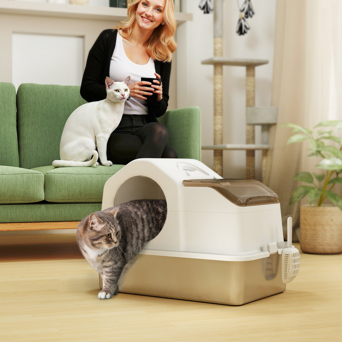 Arenero cerrado para gatos de acero inoxidable con tapa