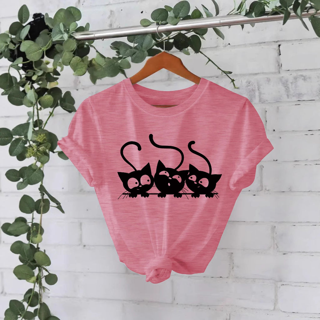 Camiseta estampada de tres gatos