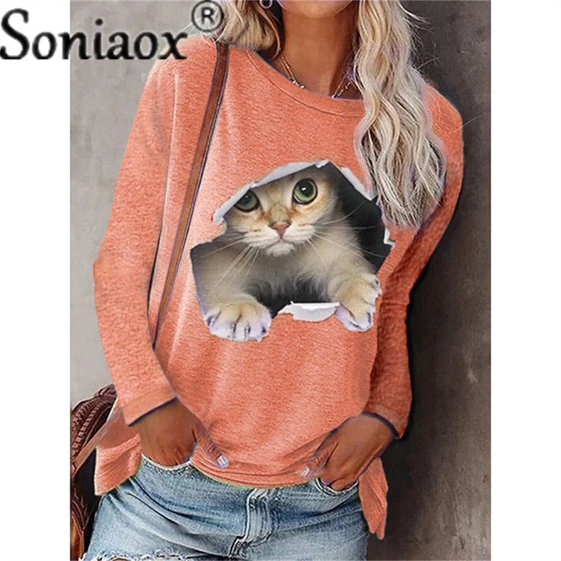 Camiseta de manga larga con estampado de gatos
