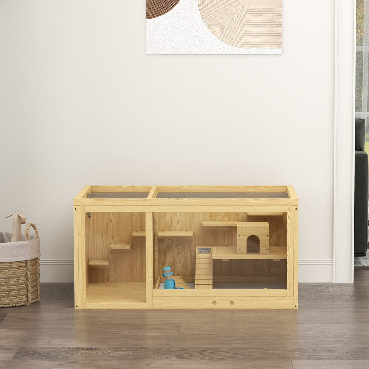 Jaula de madera para hámster y gerbilos con varios niveles