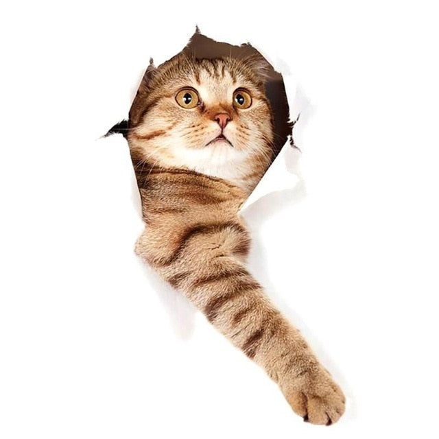 Pegatina de pared 3D con diseño de gato para baño