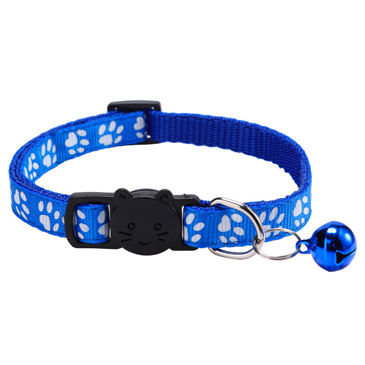 Collar ajustable para gato con cascabel y huellas