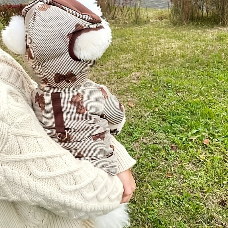 Abrigo con gorro para perro pequeño, estampado de ositos y anilla