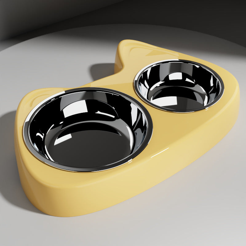 Comedero doble de acero inoxidable para perros y gatos – Doble inox amarillo