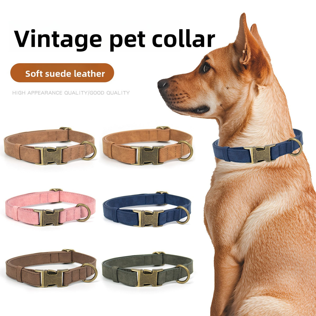 Collar y correa retro de piel sintética para perros