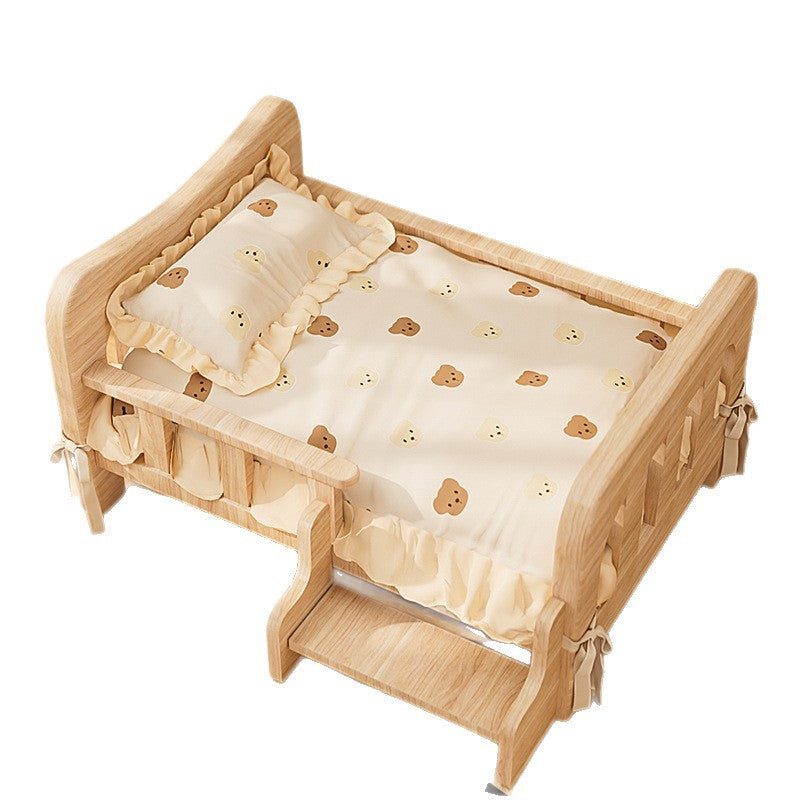Cama elevada de madera para perros