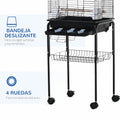Jaula para aves con ruedas y techo abatible