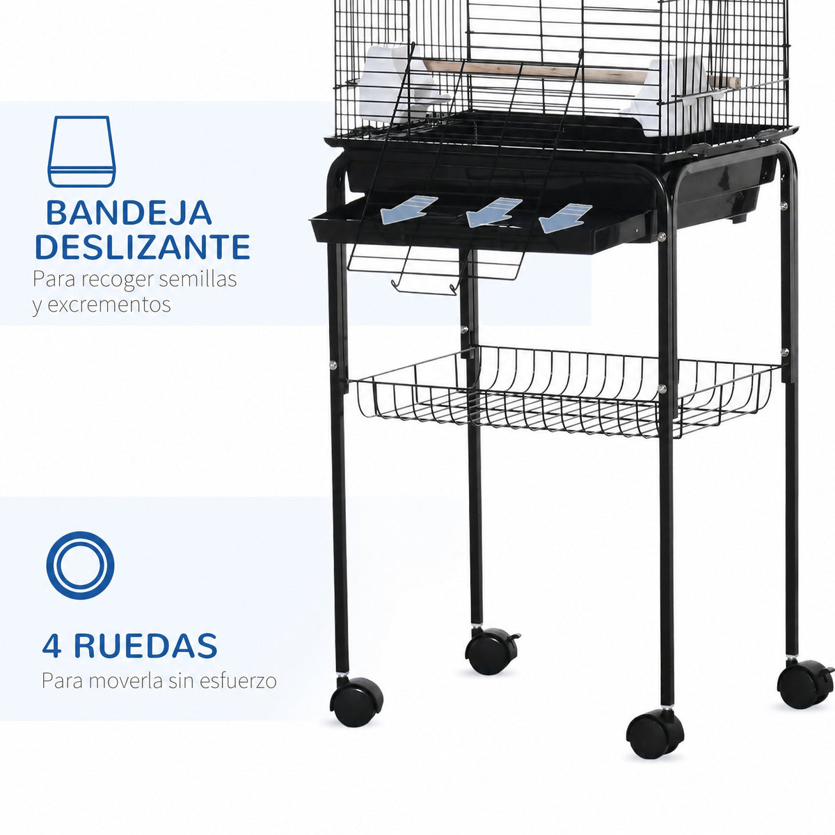 Jaula para aves con ruedas y techo abatible