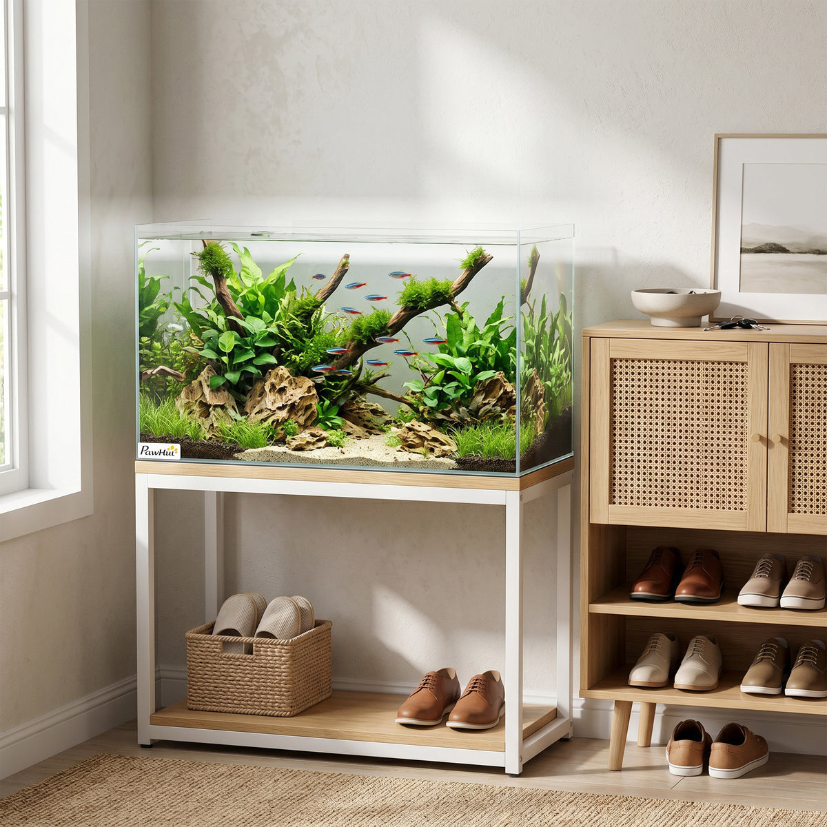 Acuario de vidrio templado de 43 litros con base