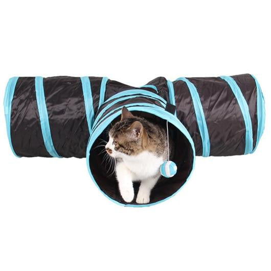 Túnel triple de juego para gatos con pelota