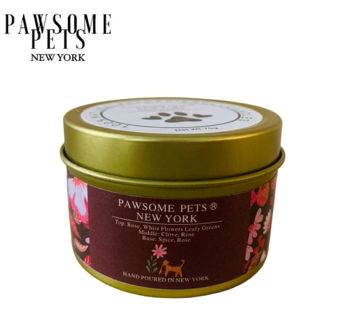 Vela aromática de rosa y hojas verdes Pawsome Pets New York
