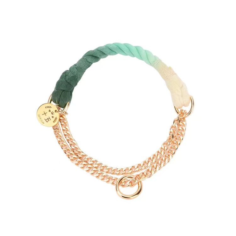 Collar de cuerda con cadena dorada verde - Pawsome Pets New York