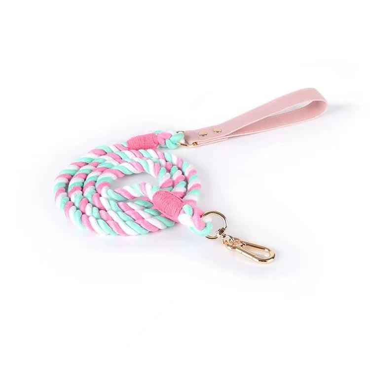Correa de cuerda para perro rosa y menta | Pawsome Pets New York