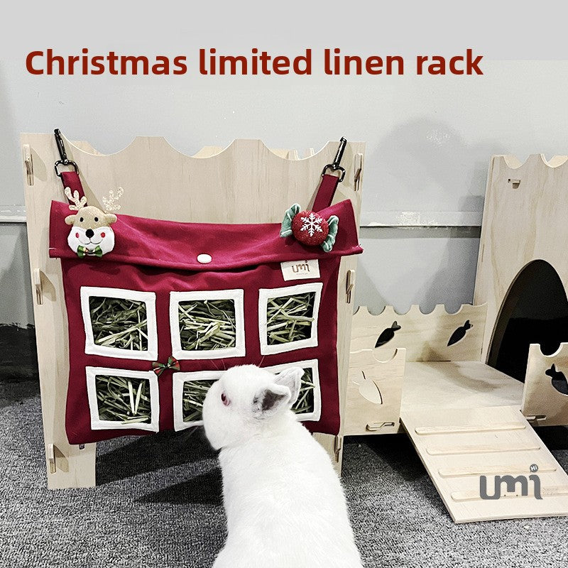 Bolsa Colgante Lavable para Heno de Mascotas Pequeñas – Rojo navideño grande 33 x 24 cm
