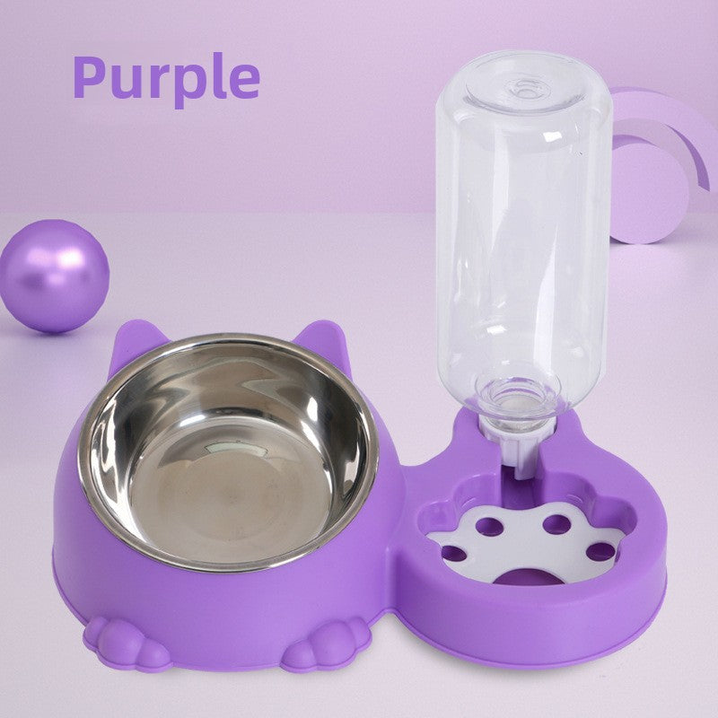 Comedero y Bebedero Automático de Dos Cuencos para Perros y Gatos en color morado