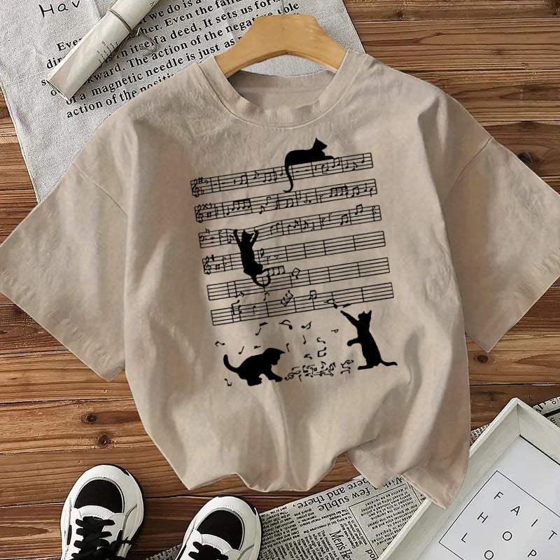 Camiseta de algodón con gatos para mujer