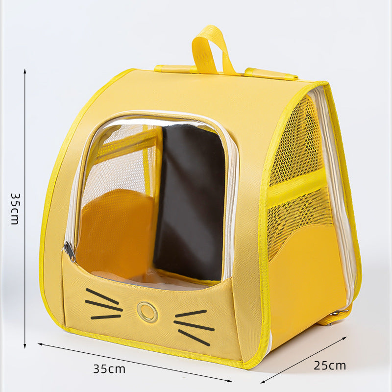 Mochila transportadora transpirable para perros y gatos en color amarillo
