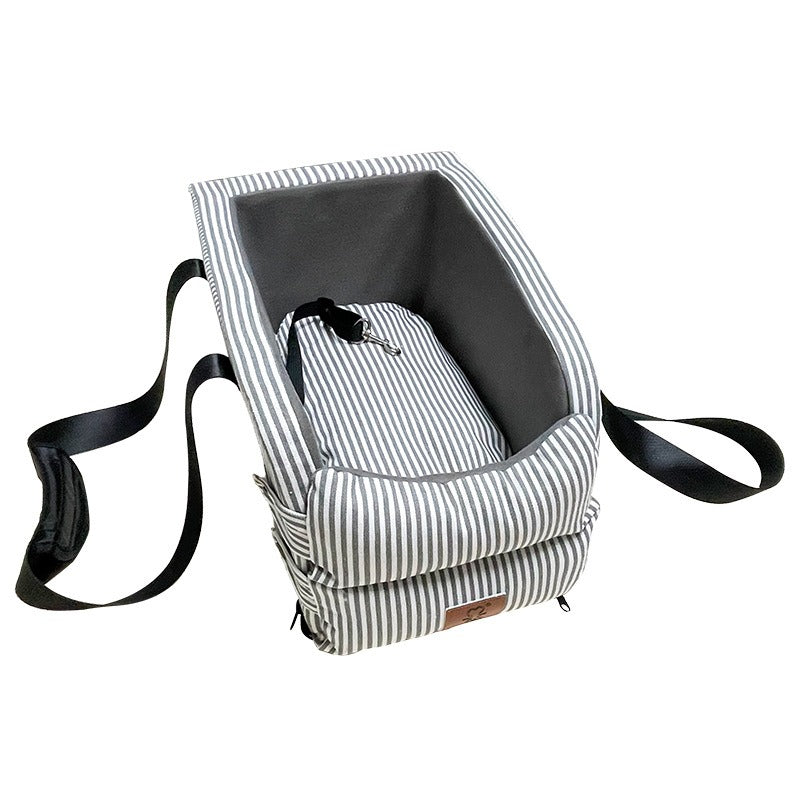 Cama elevadora para coche con correa de seguridad para perros – Striped square style-black web
