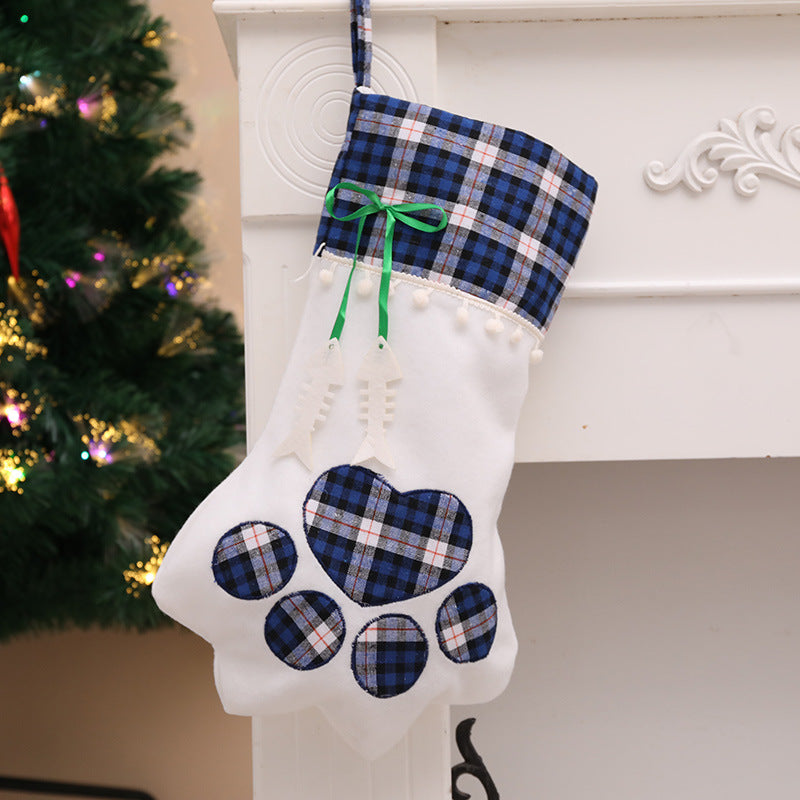 Calcetín navideño con huella para perros y gatos