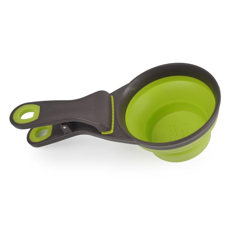Cacito plegable de silicona con pinza para pienso de mascotas