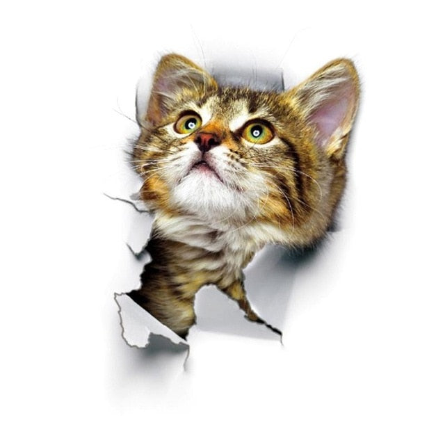 Pegatina de pared 3D con diseño de gato para baño