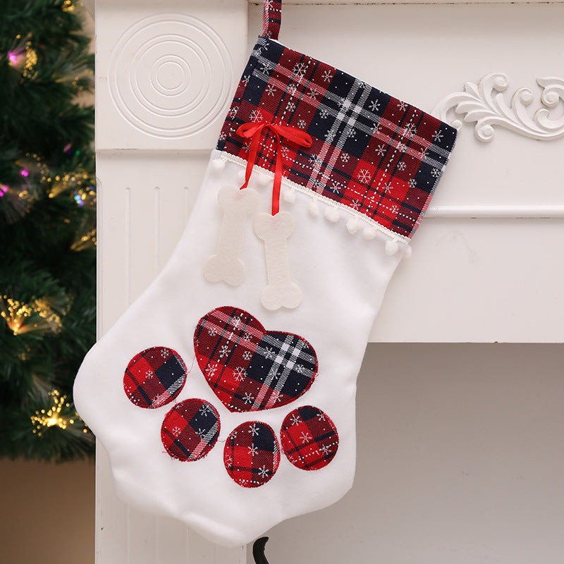 Calcetín navideño con huella para perros y gatos
