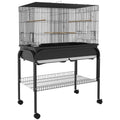 Jaula grande para pájaros y loros con soporte y ruedas, 85x49x119 cm, negra-0