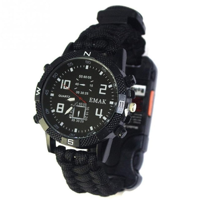 Pulsera de supervivencia de paracord con reloj y brújula