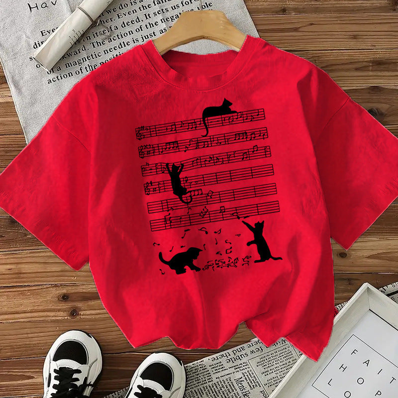Camiseta de algodón con gatos para mujer