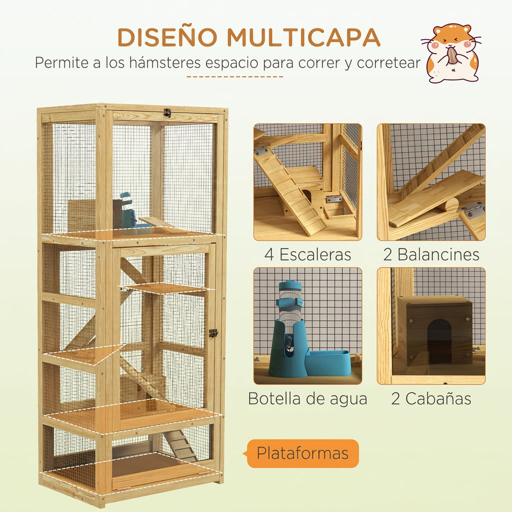 Jaula de madera para hámster de 5 niveles