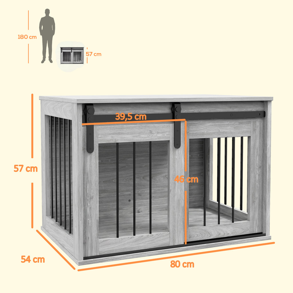 Jaula para perros de interior con puerta corredera y mesa