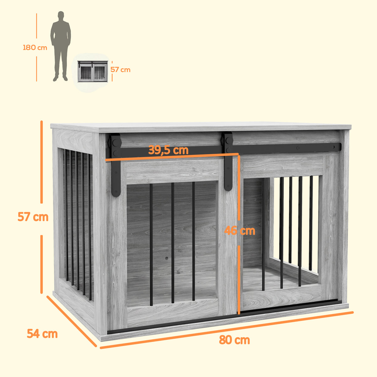 Jaula para perros de interior con puerta corredera y mesa