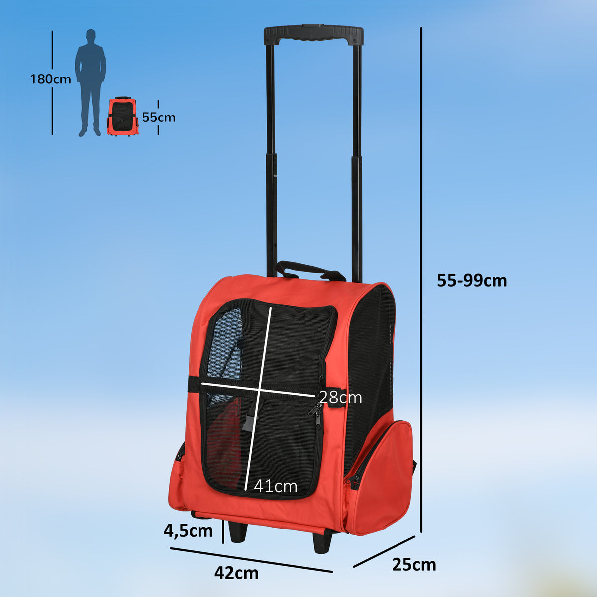 Transportín trolley 2 en 1 para perros y gatos