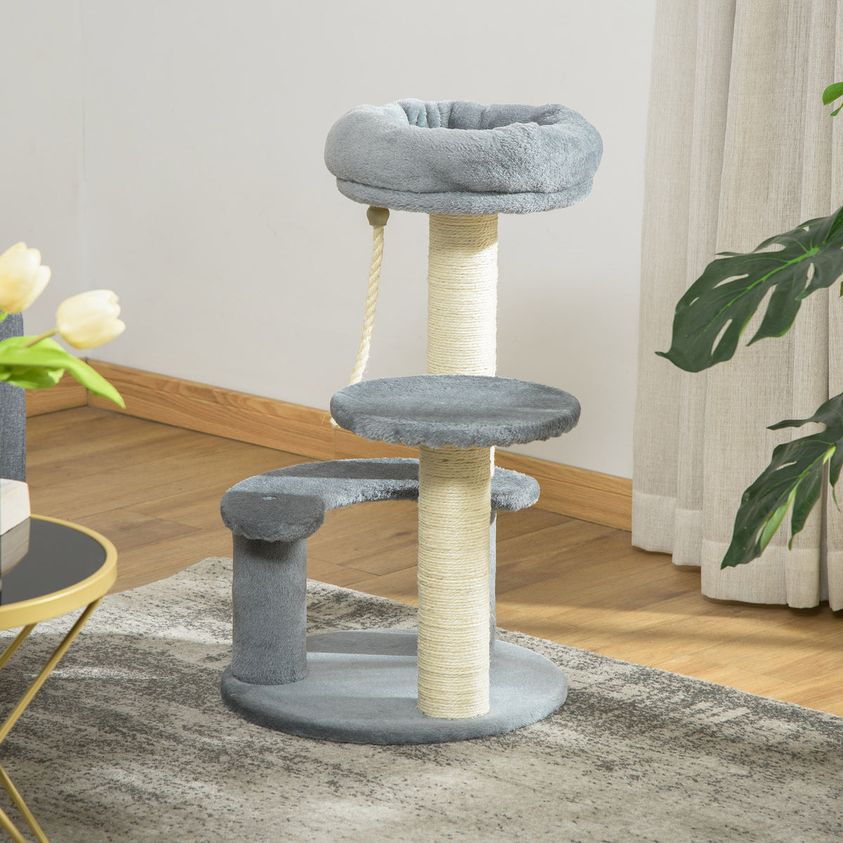 Árbol rascador para gatos con 3 plataformas y cuerda