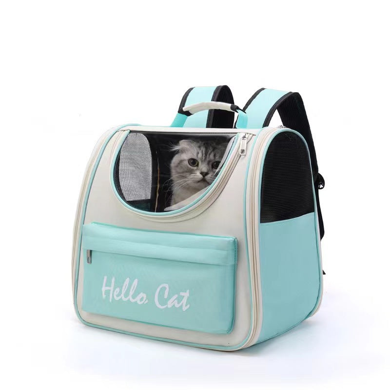 Mochila transportín Hello Cat con ventana para gatos y perros pequeños en color verde