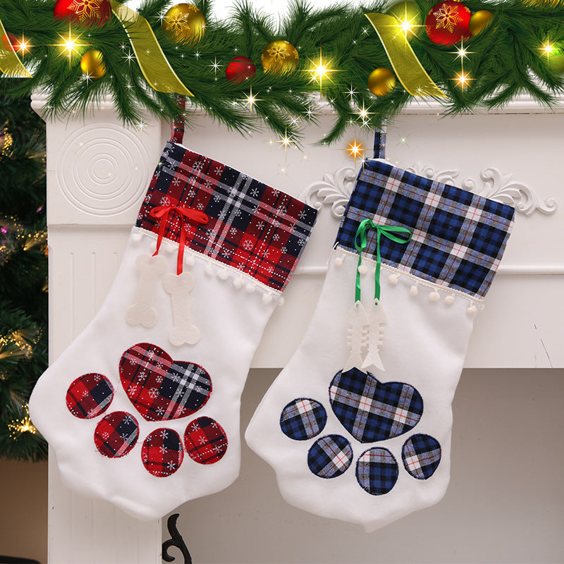 Calcetín navideño con huella para perros y gatos