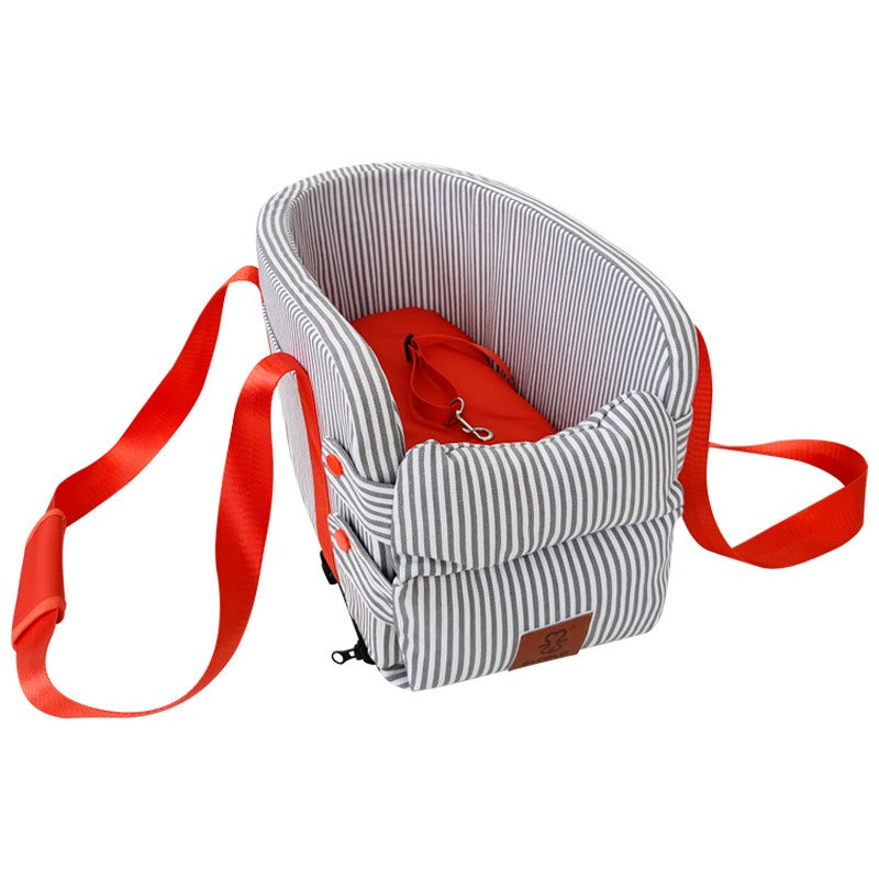 Cama elevadora para coche con correa de seguridad para perros – Striped model-red ribbon