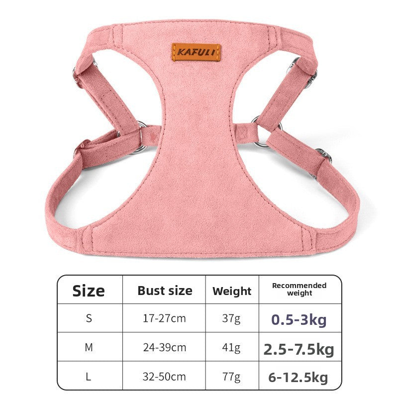 Arnés ajustable de ante con correa para perros y gatos pequeños en color rosa