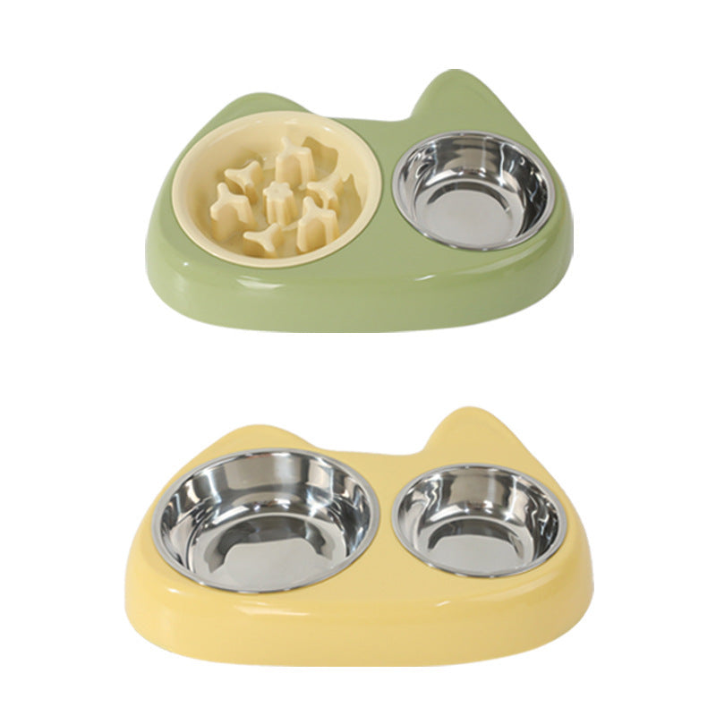 Comedero doble de acero inoxidable para perros y gatos