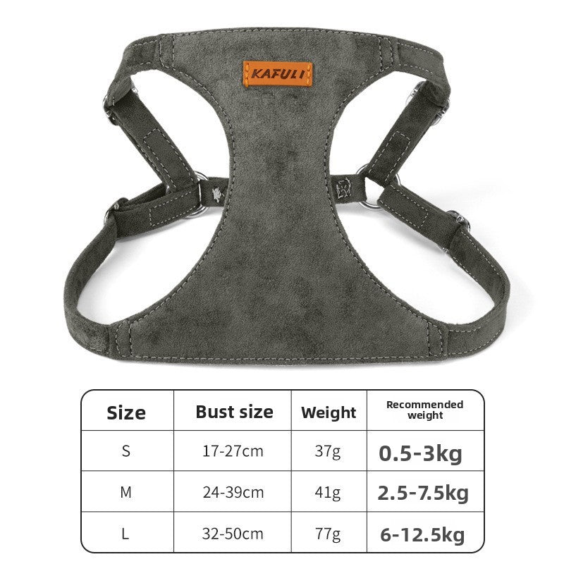 Arnés ajustable de ante con correa para perros y gatos pequeños en color gris