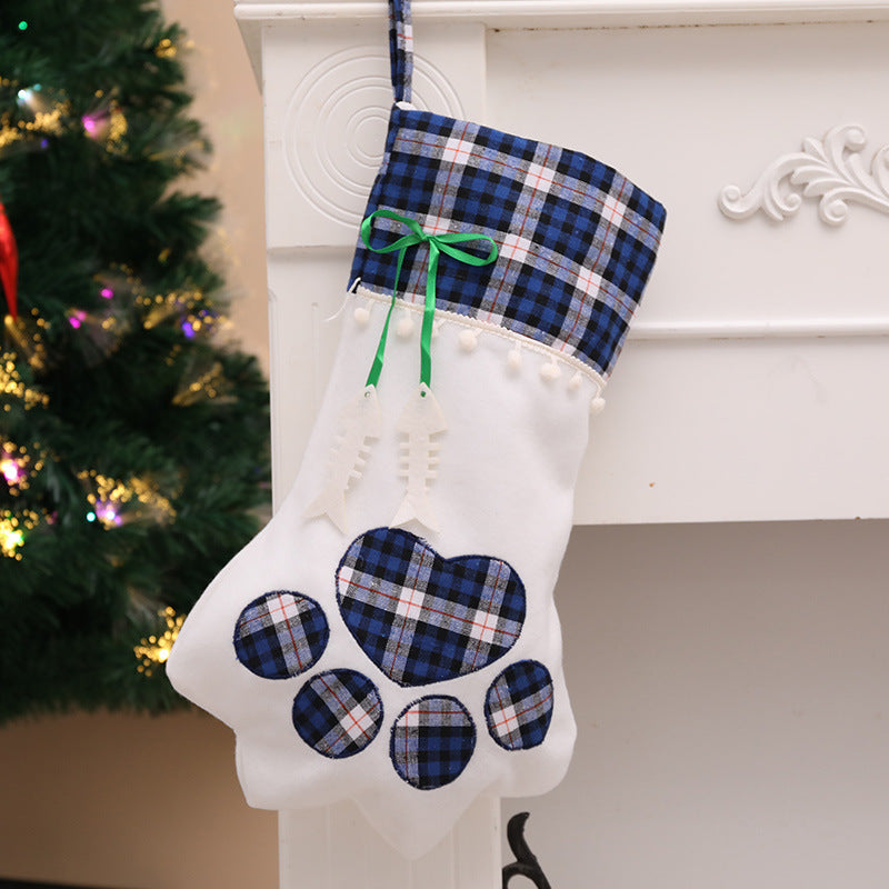 Calcetín navideño con huella para perros y gatos
