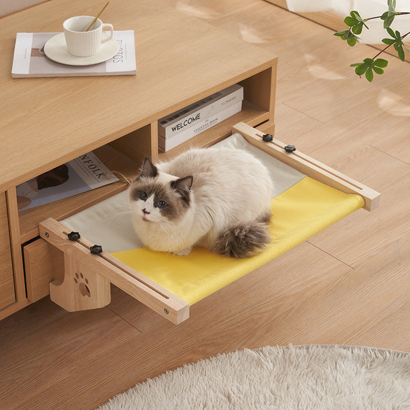 Hamaca de madera maciza para gatos con fijación de velcro