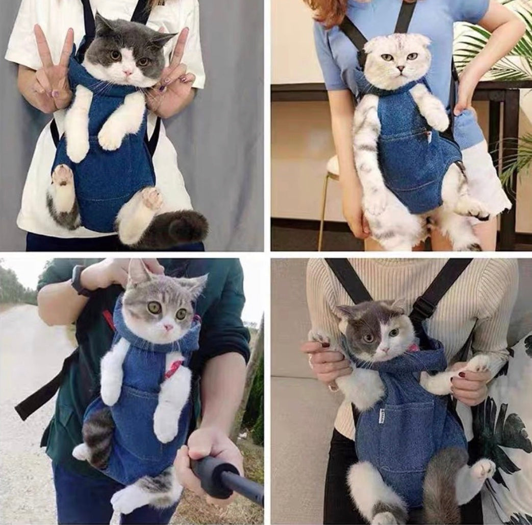 Mochila delantera vaquera para gatos y perros pequeños