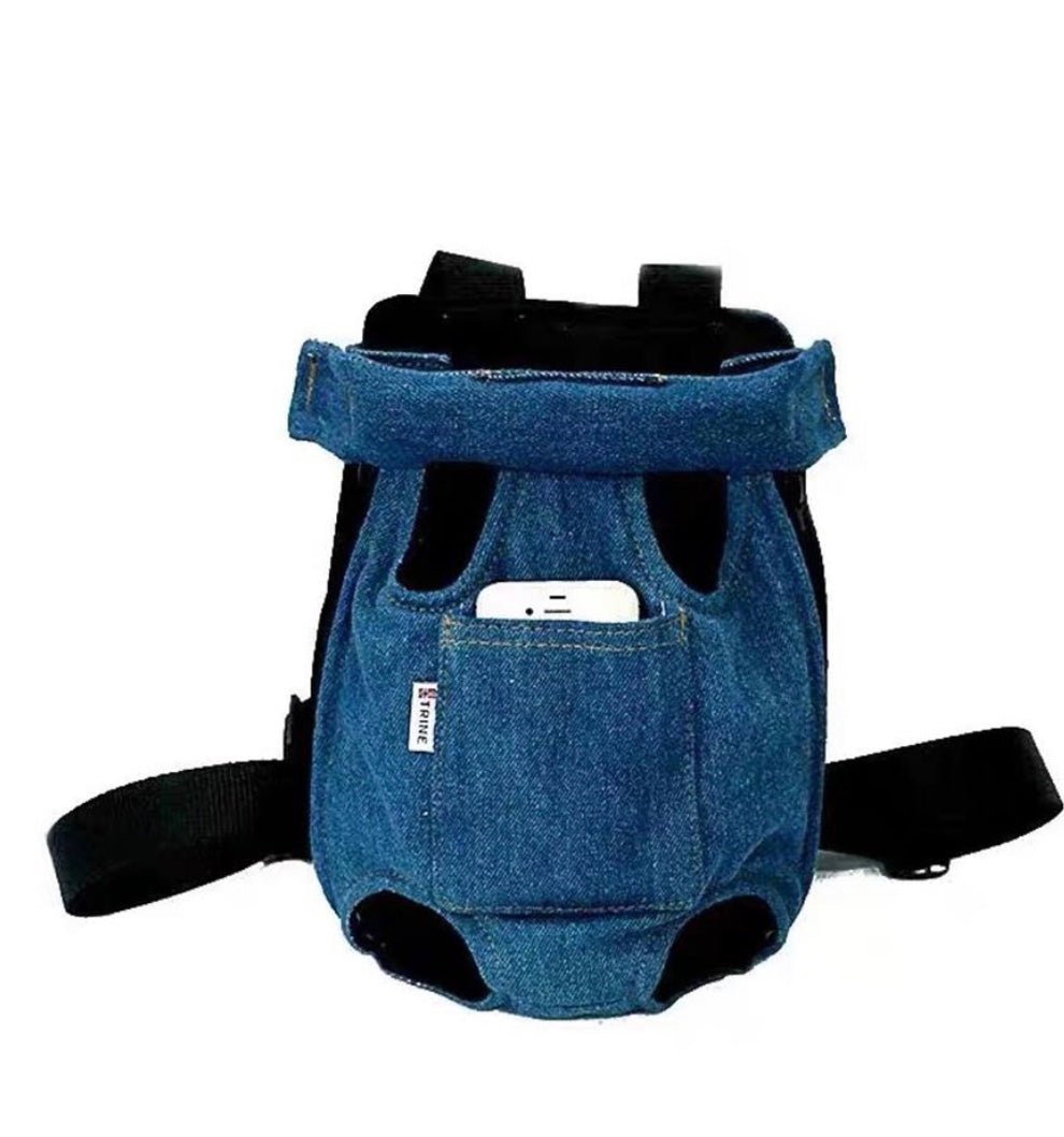 Mochila delantera vaquera para gatos y perros pequeños