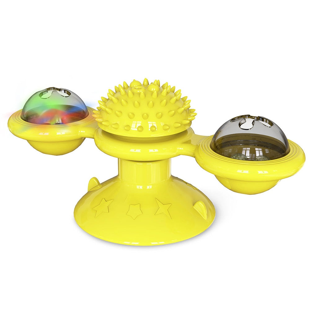 Juguete molinillo giratorio para gatos con bola luminosa y hierba gatera