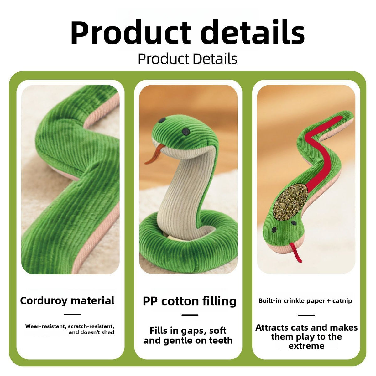 Juguete serpiente para gatos con papel crujiente y hierba gatera