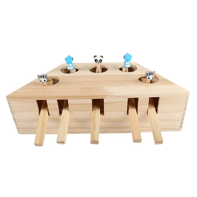 Laberinto interactivo de madera para gatos – Dibujo, cinco agujeros